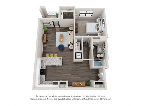 Floor plan for 1 bed, 1 bath, 850 sqft